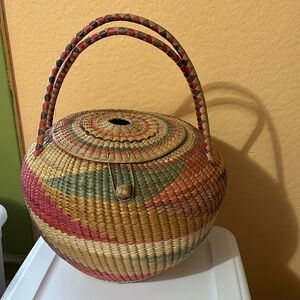 Colorful Woven Basket with Lid